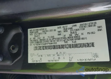 2017 Ford F-150 Xlt из США, поврежденный, VIN 1FTEW1CG0HFB49553